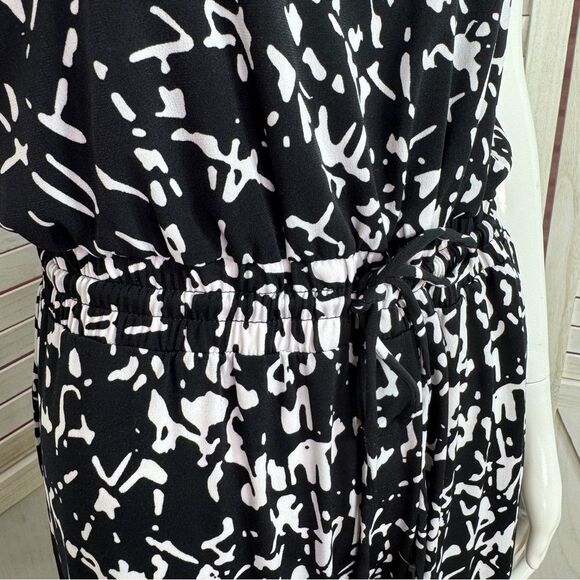 Calvin Klein Abstract Print Elastic Waist Wide Leg Sleeveless Jumpsuit Black 8 - Picture 6 of 13